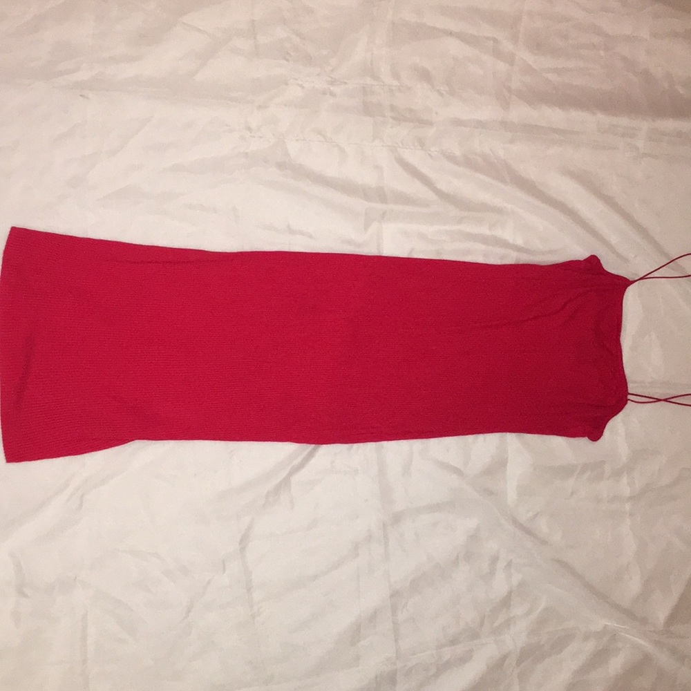 Red slip dress